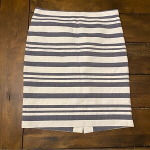 J. Crew Navy and White Striped Pencil Skirt with Slit size 6 lined
